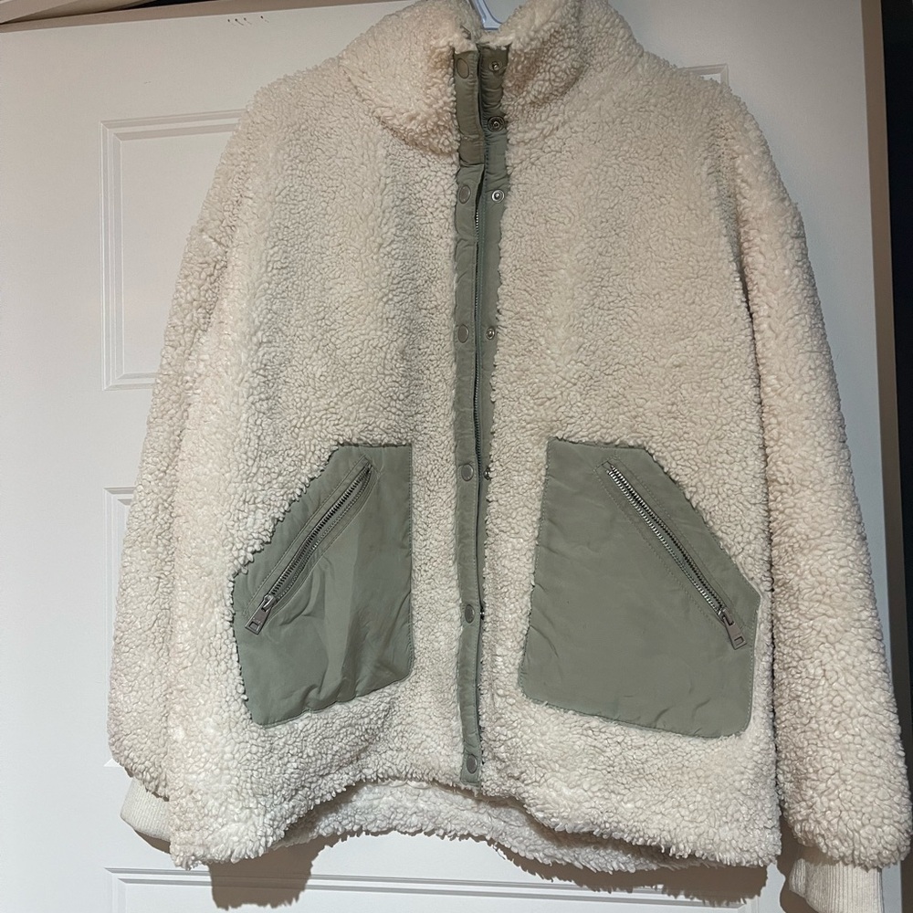 Levi's Cream Teddy Jacket with Olive Pockets